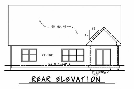Exterior - Rear Elevation for Ranch House Plan #20-2314 - 2 bed, 2.5 bath
