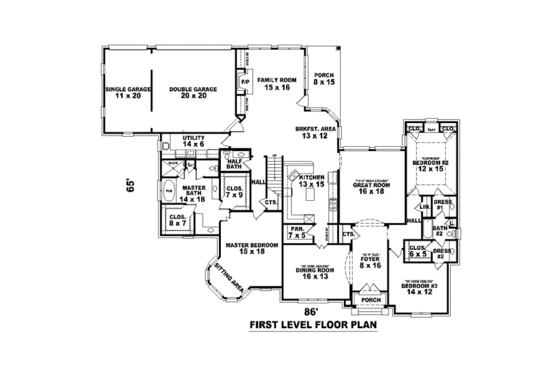 Floor Plan - Main Floor for European House Plan #81-1635 - 5 bed, 3.5 bath