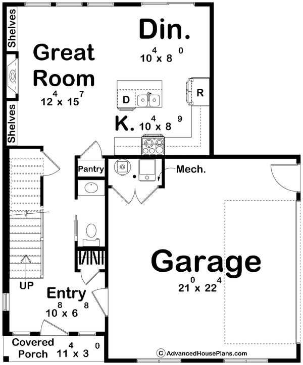 Architectural House Design - Floor Plan - Main Floor for Farmhouse House Plan #455-788 - 3 bed, 2.5 bath