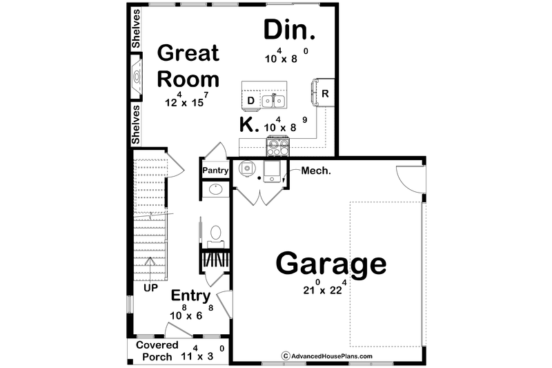 Architectural House Design - Floor Plan - Main Floor for Farmhouse House Plan #455-788 - 3 bed, 2.5 bath