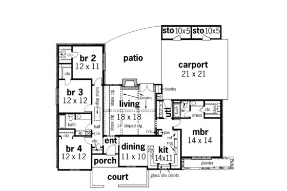 Floor Plan - Main Floor House Plan #45-322 - 4 bed, 2 bath