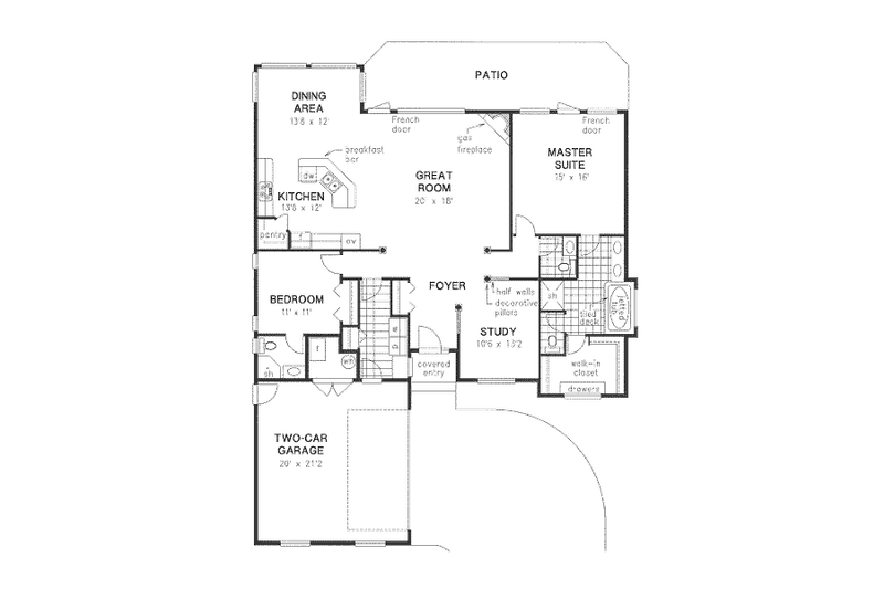 Dream House Plan - Floor Plan - Main Floor for Traditional House Plan #18-4461 - 3 bed, 2 bath