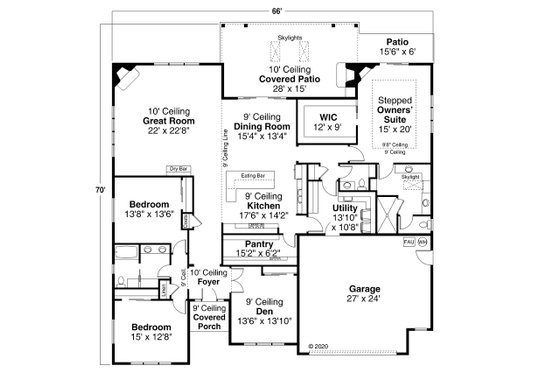 Floor Plan - Main Floor for Prairie House Plan #124-1214 - 3 bed, 2.5 bath