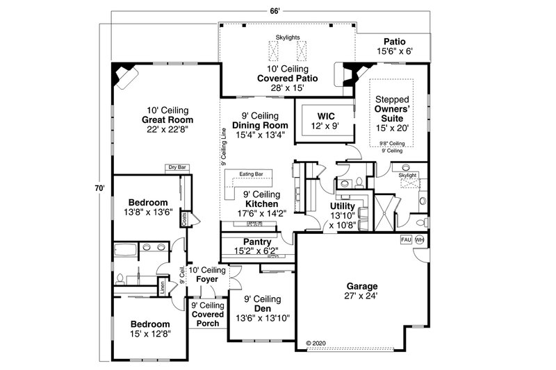 House Design - Floor Plan - Main Floor for Prairie House Plan #124-1214 - 3 bed, 2.5 bath