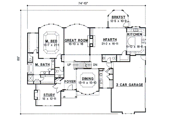 Floor Plan - Main Floor for European House Plan #67-300 - 4 bed, 3 bath