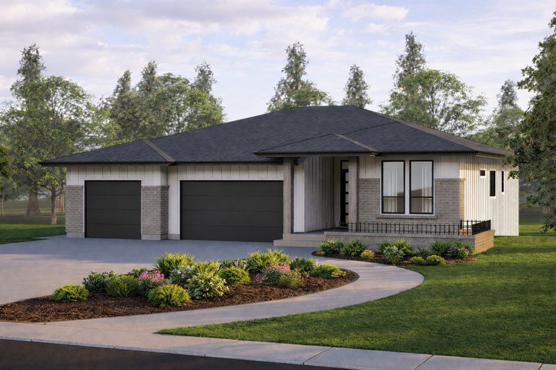 Architectural House Design - Exterior - Front Elevation 2 for Prairie House Plan #1100-84 - 3 bed, 2 bath