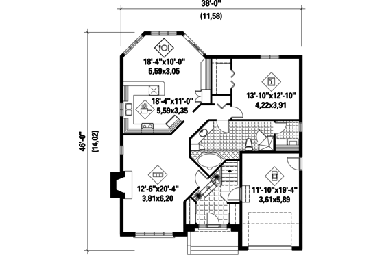 Floor Plan - Main Floor for European House Plan #25-4656 - 1 bed, 1 bath