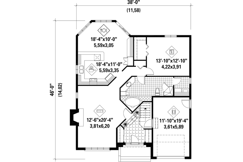 Dream House Plan - Floor Plan - Main Floor for European House Plan #25-4656 - 1 bed, 1 bath