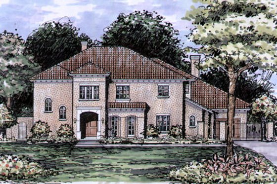 Exterior - Front Elevation for Mediterranean House Plan #141-360 - 5 bed, 6 bath