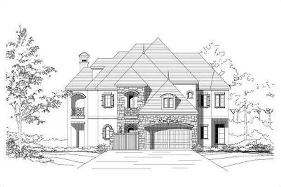 Exterior - Front Elevation for European House Plan #411-696 - 5 bed, 5.5 bath