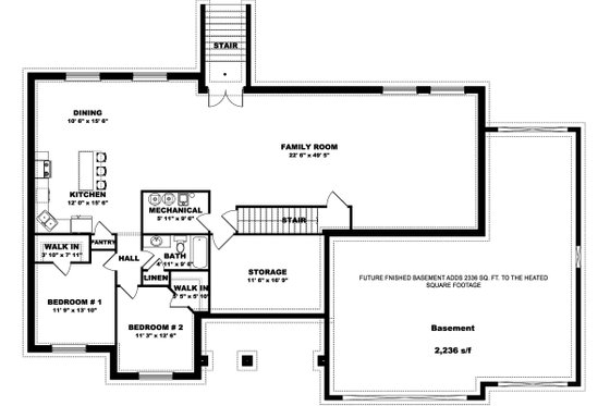 Floor Plan - Lower Floor for Farmhouse House Plan #1060-47 - 3 bed, 2.5 bath