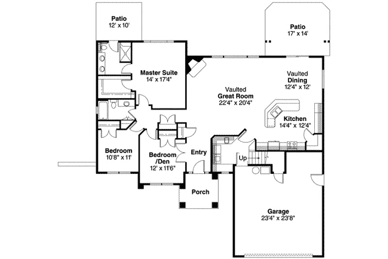 House Plan Design - Floor Plan - Main Floor for Mediterranean House Plan #124-436 - 3 bed, 2 bath