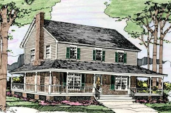 Exterior - Front Elevation for Country House Plan #406-249 - 3 bed, 2.5 bath