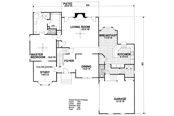 Floor Plan - Main Floor for European House Plan #56-196 - 3 bed, 2.5 bath