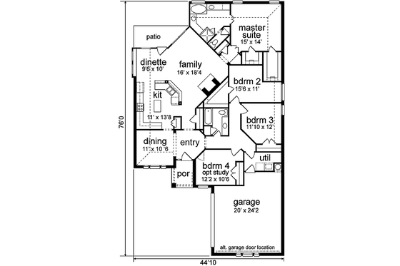 Floor Plan - Main Floor for European House Plan #84-244 - 4 bed, 2 bath