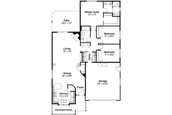 Floor Plan - Main Floor for Traditional House Plan #124-375 - 3 bed, 2 bath