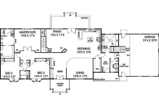 Floor Plan - Main Floor for European House Plan #60-1027 - 3 bed, 3 bath