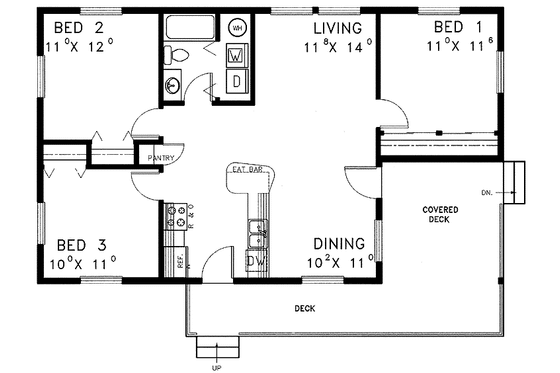 Floor Plan - Main Floor for Country House Plan #60-828 - 3 bed, 1 bath