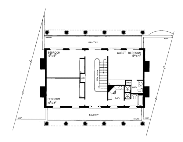Architectural House Design - Southern Floor Plan - Upper Floor Plan #72-812