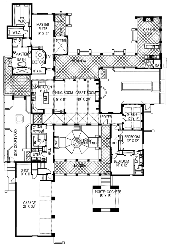 Architectural House Design - Mediterranean Floor Plan - Main Floor Plan #76-130