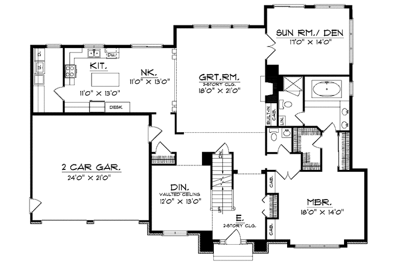 Home Plan - Floor Plan - Main Floor for Colonial House Plan #70-1351 - 4 bed, 2.5 bath