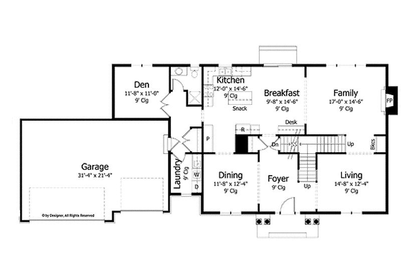 Architectural House Design - Floor Plan - Main Floor for Colonial House Plan #51-1015 - 4 bed, 4 bath