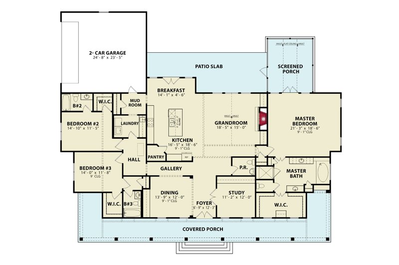 House Blueprint - Floor Plan - Main Floor for Farmhouse House Plan #54-587 - 3 bed, 3.5 bath