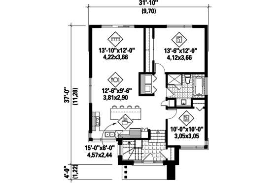 Floor Plan - Main Floor for Contemporary House Plan #25-4368 - 2 bed, 1 bath