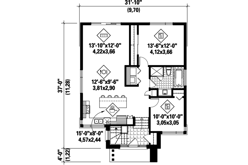 Contemporary Style House Plan - 2 Beds 1 Baths 1075 Sq/Ft Plan #25-4368 ...