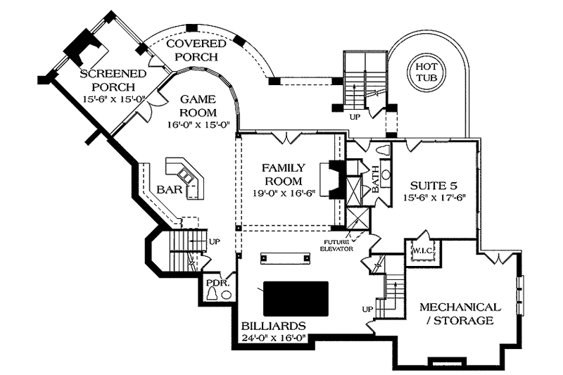 Home Plan - Floor Plan - Lower Floor for Country House Plan #453-403 - 5 bed, 5 bath