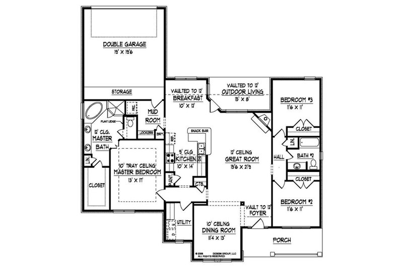 Traditional Style House Plan - 3 Beds 2 Baths 2015 Sq/Ft Plan #424-280 ...