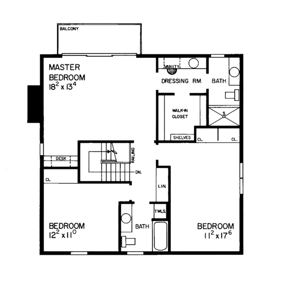 Architectural House Design - Tudor Floor Plan - Upper Floor Plan #72-797