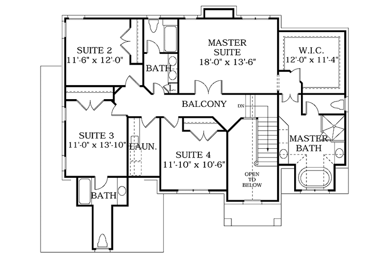 Home Plan - Floor Plan - Upper Floor for Colonial House Plan #453-361 - 4 bed, 3.5 bath