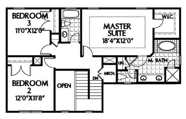 House Design - Colonial Floor Plan - Upper Floor Plan #999-62