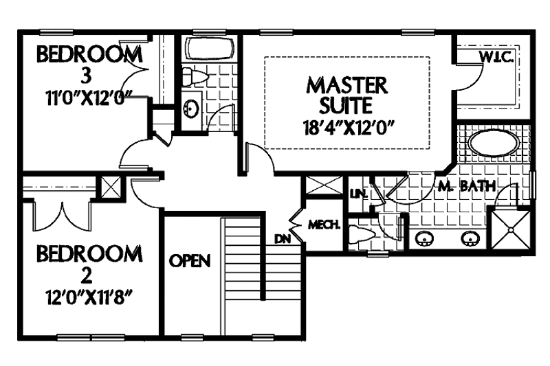 Home Plan - Floor Plan - Upper Floor for Colonial House Plan #999-62 - 3 bed, 2.5 bath