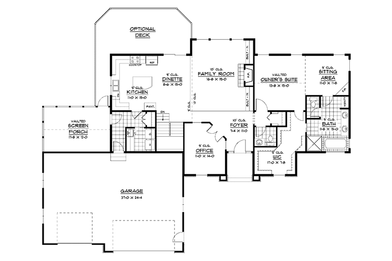 Architectural House Design - Floor Plan - Main Floor for Ranch House Plan #51-659 - 3 bed, 2.5 bath