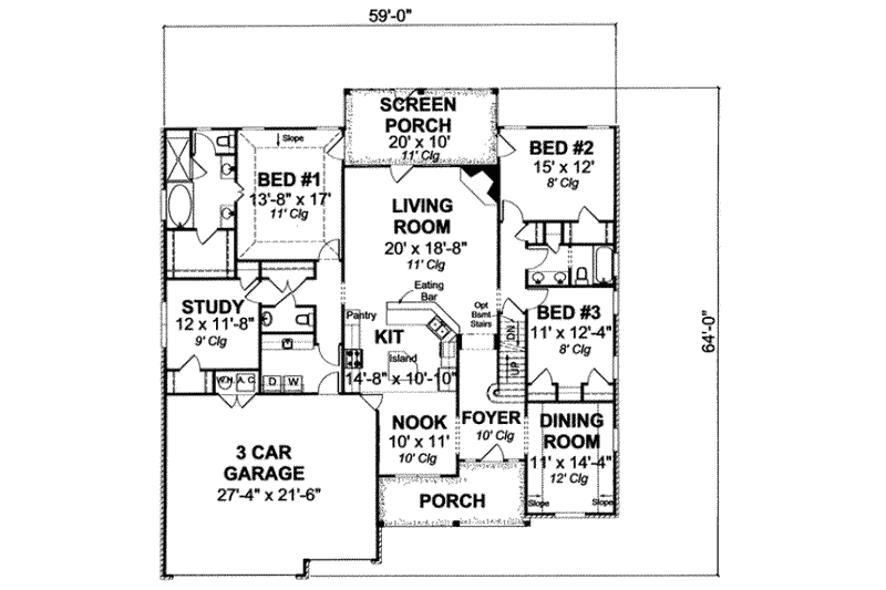 Dream House Plan - Floor Plan - Main Floor for Traditional House Plan #20-1830 - 3 bed, 2 bath