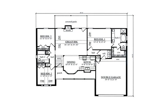 Floor Plan - Main Floor for Cottage House Plan #42-397 - 3 bed, 2 bath