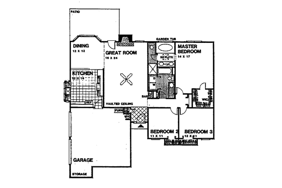 Floor Plan - Main Floor for Contemporary House Plan #30-299 - 3 bed, 2 bath
