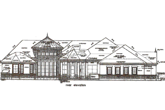 Exterior - Rear Elevation for European House Plan #411-413 - 4 bed, 4 bath