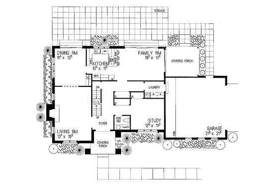 Floor Plan - Main Floor for Contemporary House Plan #72-850 - 3 bed, 2.5 bath