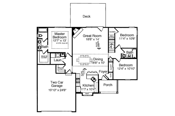 Floor Plan - Main Floor for Ranch House Plan #46-768 - 3 bed, 2 bath