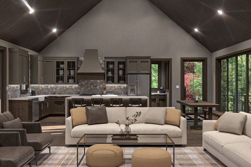 House Blueprint - Interior - Family Room 1 for Farmhouse House Plan #455-583 - 2 bed, 2 bath