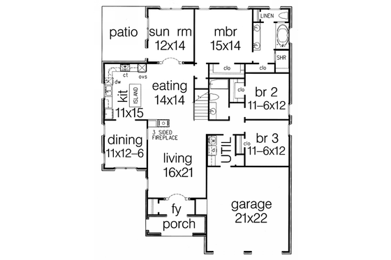 Floor Plan - Main Floor for European House Plan #15-255 - 3 bed, 3 bath