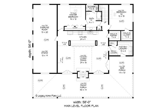 Floor Plan - Main Floor for Farmhouse House Plan #932-699 - 2 bed, 2 bath