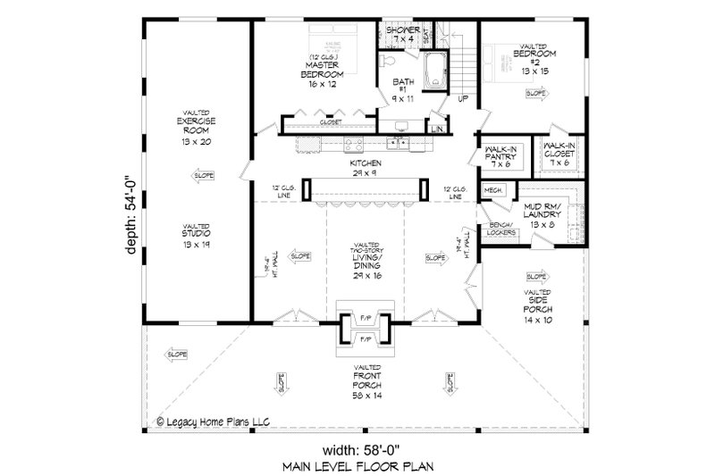 Architectural House Design - Floor Plan - Main Floor for Farmhouse House Plan #932-699 - 2 bed, 2 bath