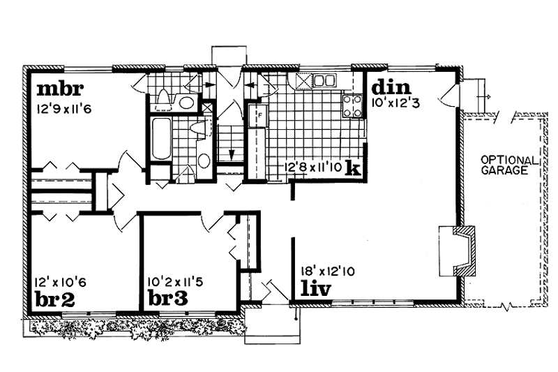 Architectural House Design - Floor Plan - Main Floor for Ranch House Plan #47-953 - 3 bed, 2 bath