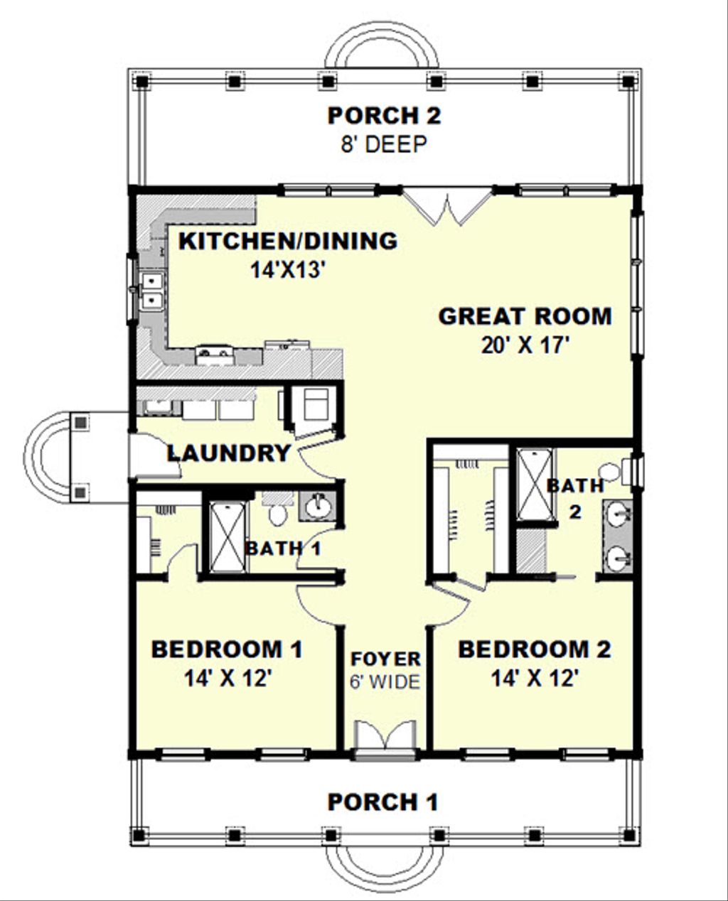 Model 3I PDF Floor Plan 1.5 Bath  1,038 sq ft 2 Bedroom 24x24 House 