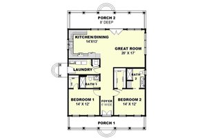 Floor Plan - Main Floor for Cottage House Plan #44-165 - 2 bed, 2 bath