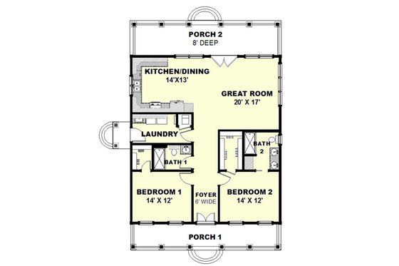 Floor Plan - Main Floor for Cottage House Plan #44-165 - 2 bed, 2 bath
